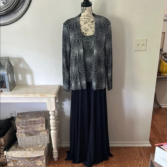 Cachet Metallic Burst Navy 2pc Dress Women's size 16 - Picture 2 of 9